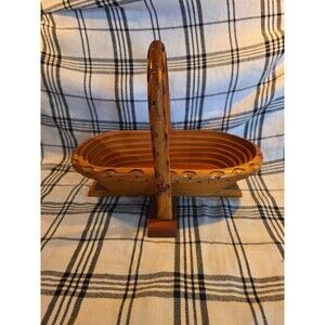 13" Vintage Wood Basket Collapsible Folding Fruit Bread Serving Display Decor‎